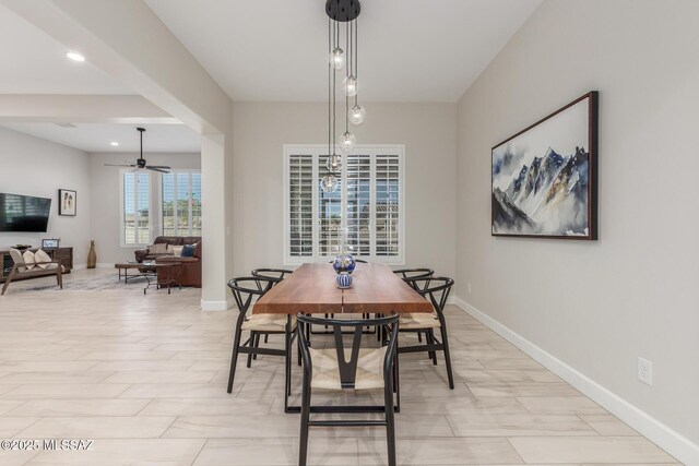 1936 N Star Vw Ln, Green Valley, AZ 85614 - dining space featuring ceiling fan, baseboards, and recessed lighting