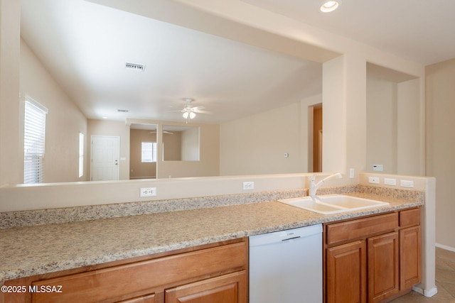 15815 S Via Cayetano, Sahuarita, AZ 85629 - kitchen featuring dishwasher, a sink, plenty of natural light, ceiling fan, and recessed lighting