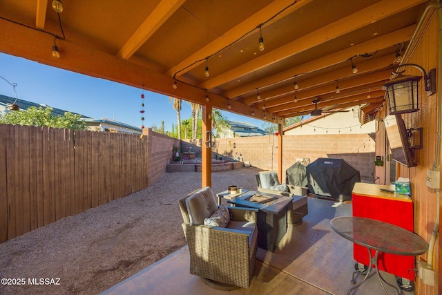 2804 W Camino Ebano, Tucson, AZ 85742 - view of patio with a fire pit, a grill, and a fenced backyard
