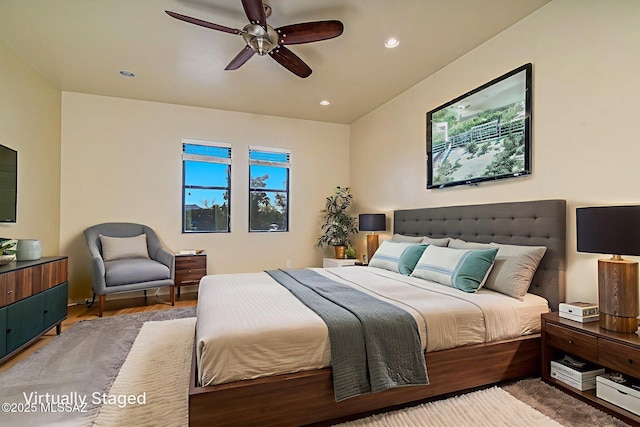 1050 E Easy St, Tucson, AZ 85719 - bedroom featuring wood finished floors, recessed lighting, and a ceiling fan