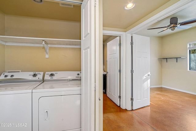 1050 E Easy St, Tucson, AZ 85719 - laundry room with washer and clothes dryer, ceiling fan, and recessed lighting