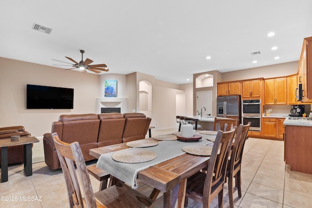 8183 N Sombrero Point Dr, Tucson, AZ 85743 - dining room featuring light tile patterned flooring, recessed lighting, and ceiling fan
