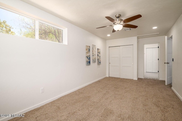 3409 E Linden St, Tucson, AZ 85716 - unfurnished bedroom with carpet flooring, recessed lighting, baseboards, a closet, and ceiling fan
