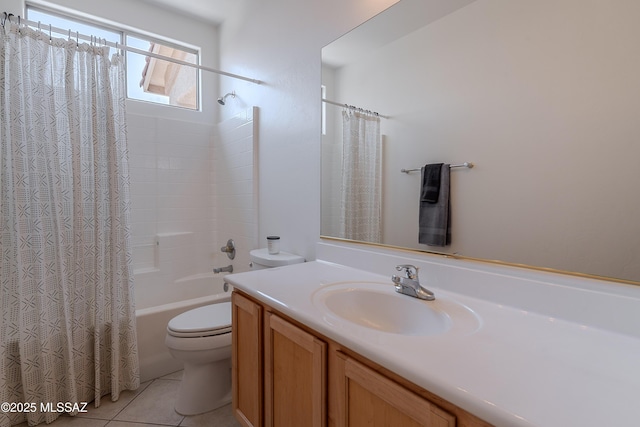 5590 W Acacia Blossom Pl, Marana, AZ 85658 - full bath with toilet, tile patterned flooring, vanity, and shower / bath combination with curtain