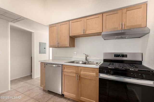 2525 N Alvernon Way Unit F8, Tucson, AZ 85712 - kitchen with appliances with stainless steel finishes, under cabinet range hood, a sink, light countertops, and electric panel