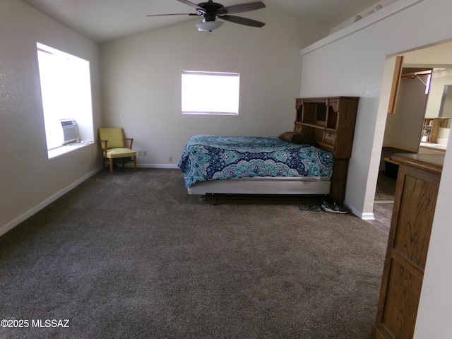 2474 W Victoria Ln, Willcox, AZ 85643 - carpeted bedroom featuring vaulted ceiling, baseboards, ceiling fan, and cooling unit