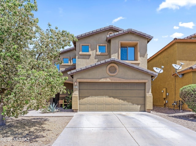 4801 E Canary Grass Dr, Tucson, AZ 85756 - view of front of property with driveway, stucco siding, a garage, and a tiled roof