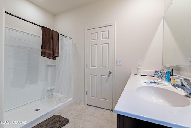 12622 N Wildrose Dr, Marana, AZ 85653 - bathroom with a stall shower, tile patterned flooring, and double vanity