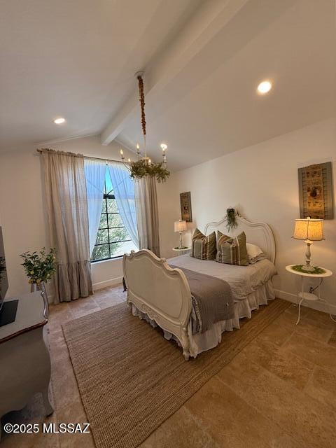 7774 E Cleary Way, Tucson, AZ 85715 - bedroom featuring a chandelier, baseboards, and recessed lighting