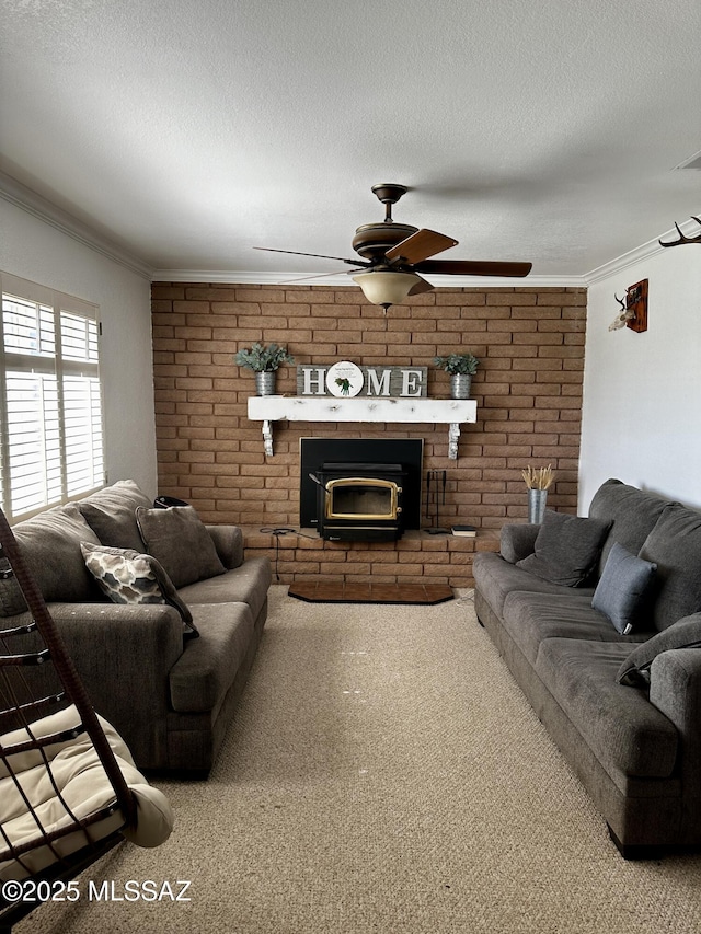 1609 S 12th Ave, Safford, AZ 85546 - living area with carpet floors, crown molding, ceiling fan, and a textured ceiling