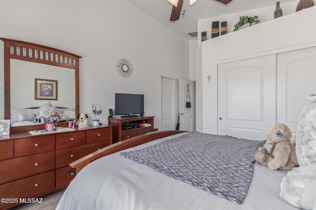 5608 Shady Grove, Tucson, AZ 85742 - bedroom featuring a high ceiling, a ceiling fan, carpet floors, and a closet