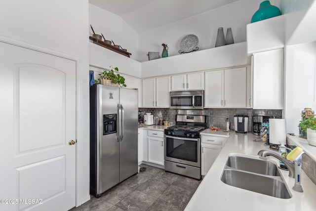 5608 Shady Grove, Tucson, AZ 85742 - kitchen featuring stainless steel appliances, a sink, white cabinets, backsplash, and light countertops