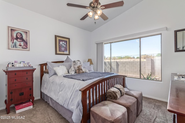 5608 Shady Grove, Tucson, AZ 85742 - bedroom with carpet flooring, vaulted ceiling, baseboards, and ceiling fan