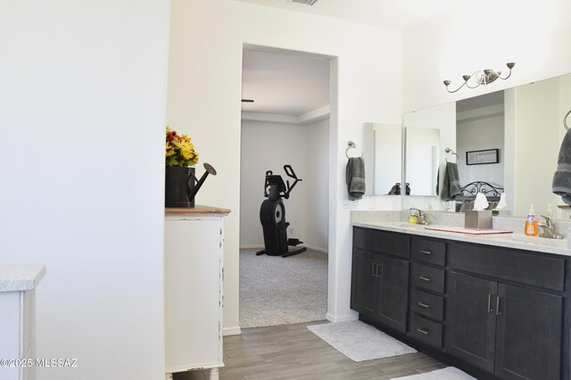 8867 S Welsh Pl, Hereford, AZ 85615 - full bath featuring double vanity, wood finished floors, and baseboards