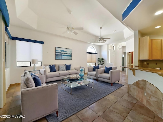 13401 N Rancho Vistoso Blvd Unit 190, Oro Valley, AZ 85755 - living area with light tile patterned flooring, a ceiling fan, plenty of natural light, and recessed lighting