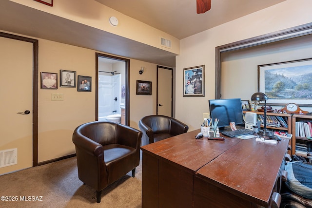 413 N Calle Del Diablo, Green Valley, AZ 85614 - home office featuring light carpet and ceiling fan