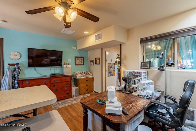 413 N Calle Del Diablo, Green Valley, AZ 85614 - home office featuring wood finished floors and ceiling fan
