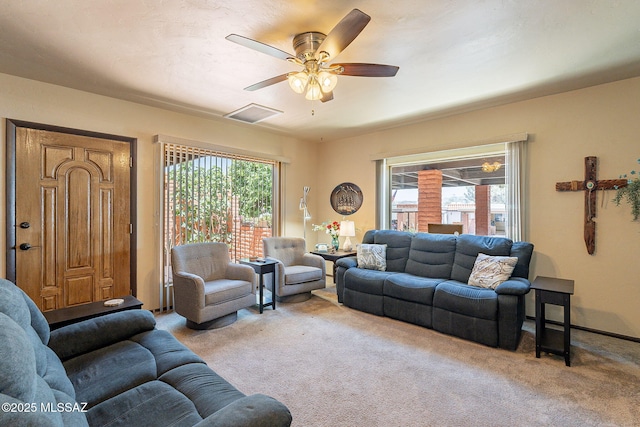 413 N Calle Del Diablo, Green Valley, AZ 85614 - living area featuring carpet, plenty of natural light, and ceiling fan
