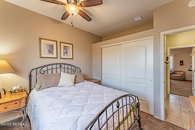 1012 W Via Del Placio, Green Valley, AZ 85614 - bedroom with carpet floors, a closet, and a ceiling fan