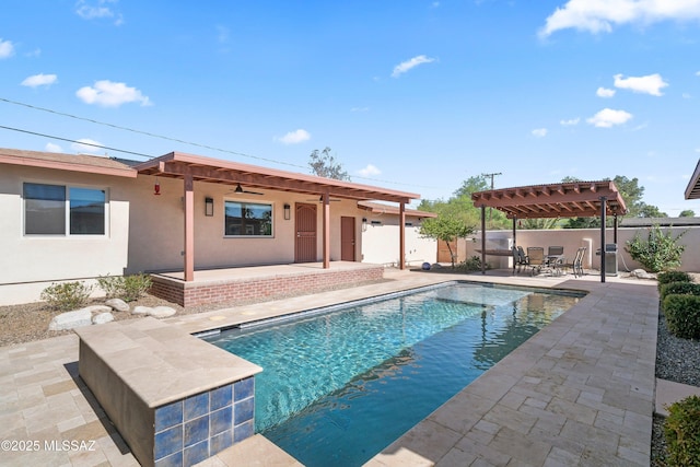 2302 N Norton Ave, Tucson, AZ 85719 - view of pool with a pergola, a patio, ceiling fan, and a fenced backyard