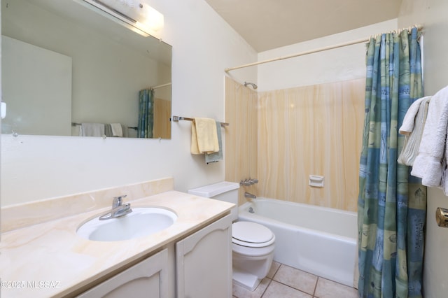 201 N Cloverland Ave, Tucson, AZ 85711 - bathroom with shower / bath combination with curtain, vanity, toilet, and tile patterned floors