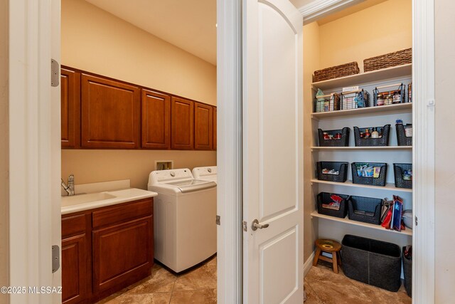 13715 N Tessali Way, Tucson, AZ 85755 - laundry area with cabinet space, light tile patterned floors, and separate washer and dryer