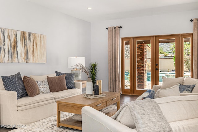 9840 N Desert Sky Rd, Tucson, AZ 85737 - living room with wood finished floors, recessed lighting, and french doors