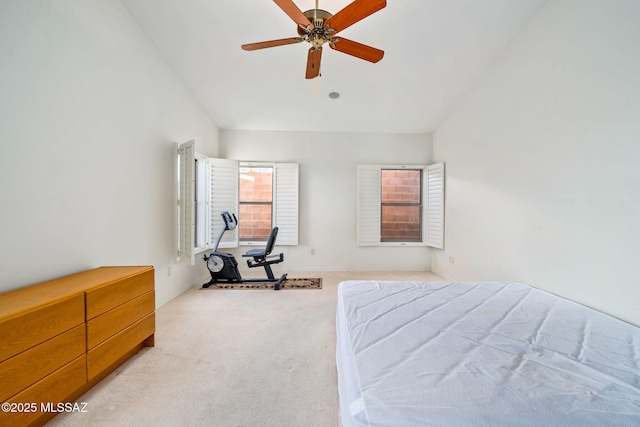 1048 E Rodda River Pl, Tucson, AZ 85718 - bedroom with carpet, vaulted ceiling, and ceiling fan