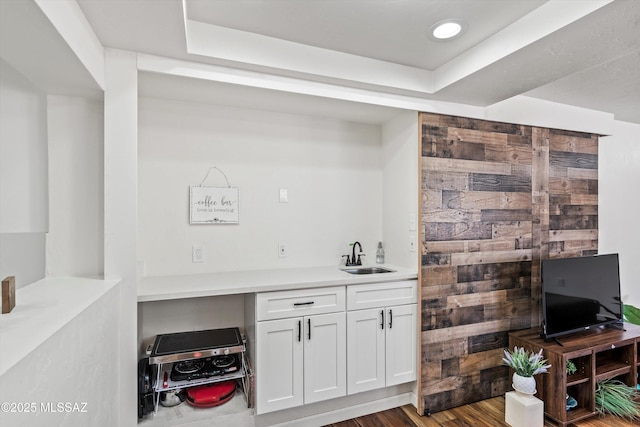 5247 E 6th St, Tucson, AZ 85711 - indoor wet bar with dark wood-style floors and a raised ceiling