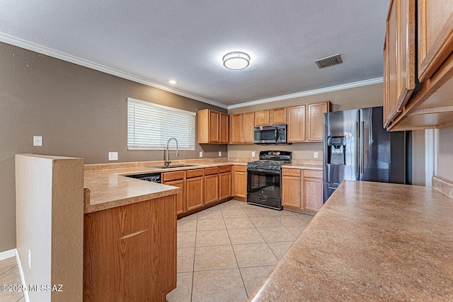 1173 W Calle Vista De Suenos, Sahuarita, AZ 85629 - kitchen featuring appliances with stainless steel finishes, a sink, ornamental molding, light countertops, and light tile patterned floors