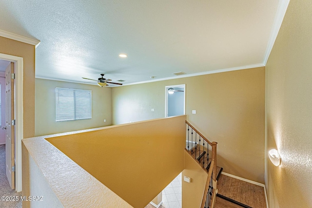1173 W Calle Vista De Suenos, Sahuarita, AZ 85629 - staircase with ceiling fan, crown molding, baseboards, and recessed lighting