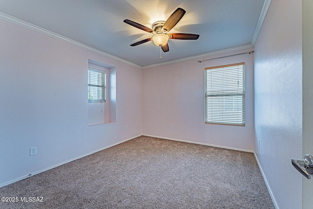 1173 W Calle Vista De Suenos, Sahuarita, AZ 85629 - carpeted spare room featuring ceiling fan, crown molding, baseboards, and a textured ceiling