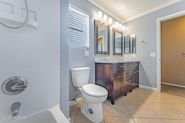 1173 W Calle Vista De Suenos, Sahuarita, AZ 85629 - bathroom with vanity, ornamental molding, tile patterned floors, toilet, and shower / tub combination