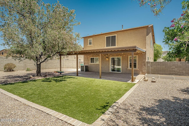 1173 W Calle Vista De Suenos, Sahuarita, AZ 85629 - rear view of house featuring stucco siding, central air condition unit, and a patio area