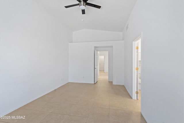 12122 N Sterling Ave, Oro Valley, AZ 85755 - empty room featuring ceiling fan, light tile patterned floors, baseboards, and high vaulted ceiling