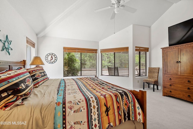 7133 E Grey Fox Ln, Tucson, AZ 85750 - bedroom featuring lofted ceiling, light colored carpet, and ceiling fan