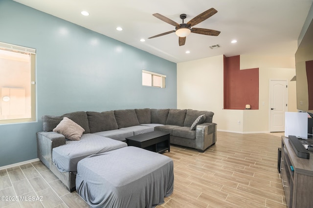 2511 N Avenida Tabica, Green Valley, AZ 85614 - living area with a ceiling fan, baseboards, light wood finished floors, and recessed lighting