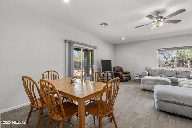 1941 E Greenlee Rd, Tucson, AZ 85719 - dining room featuring recessed lighting, baseboards, wood finished floors, and ceiling fan