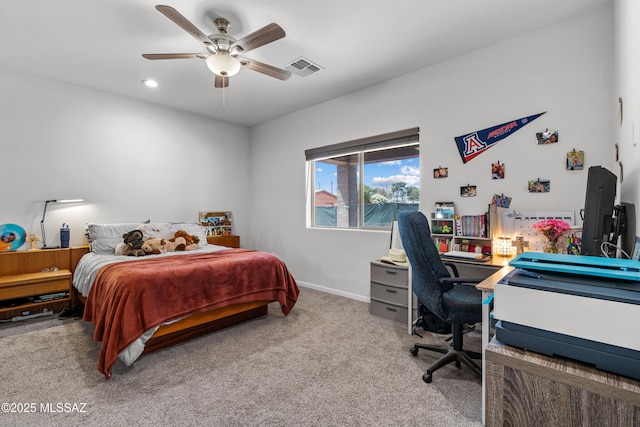 1941 E Greenlee Rd, Tucson, AZ 85719 - carpeted bedroom with an office area, baseboards, ceiling fan, and recessed lighting