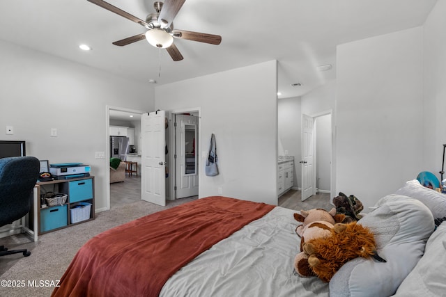 1941 E Greenlee Rd, Tucson, AZ 85719 - bedroom featuring stainless steel refrigerator with ice dispenser, an office area, light carpet, recessed lighting, and baseboards