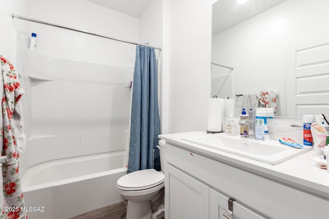 5568 W Summer Vw Dr, Marana, AZ 85658 - bathroom with shower / bath combination with curtain, vanity, and toilet
