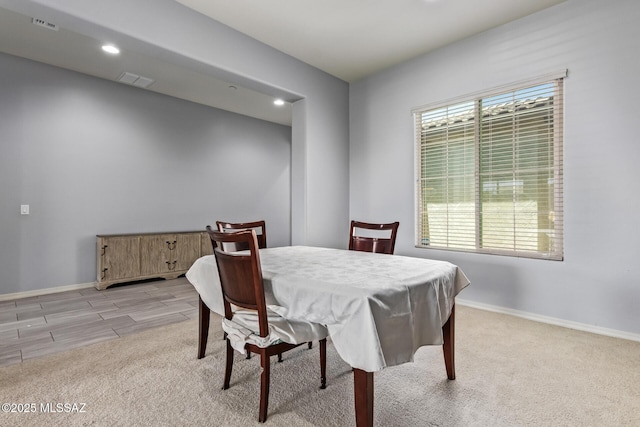 11874 N Raphael Way, Tucson, AZ 85742 - dining area with baseboards, light colored carpet, and recessed lighting