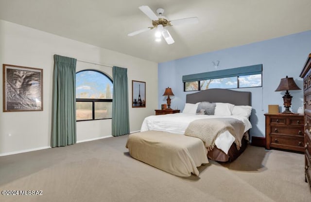 9710 N Cliff View Pl, Oro Valley, AZ 85704 - bedroom with light carpet, baseboards, and ceiling fan