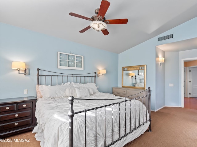 9880 E Cisco Ct, Tucson, AZ 85748 - carpeted bedroom featuring lofted ceiling, ceiling fan, and baseboards