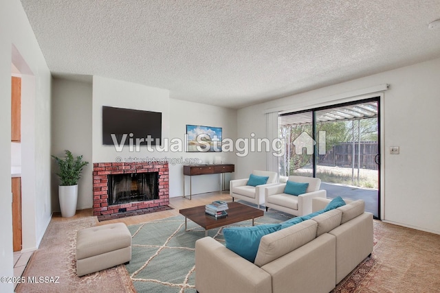 9552 E Irene St, Tucson, AZ 85730 - living room featuring a textured ceiling and a fireplace