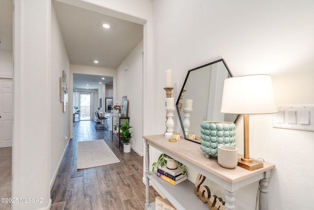 3287 W Sunlit Peak Dr, Tucson, AZ 85742 - hallway with recessed lighting, wood finished floors, and baseboards