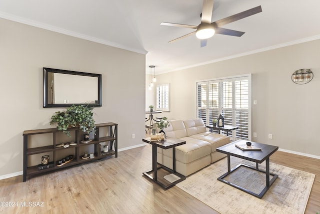 5500 N Valley View Rd Unit 211, Tucson, AZ 85718 - living area with ornamental molding, ceiling fan, light wood-style flooring, and baseboards