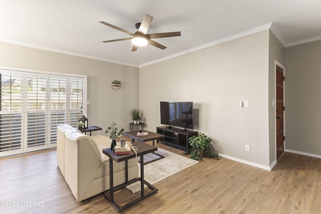 5500 N Valley View Rd Unit 211, Tucson, AZ 85718 - living area featuring ornamental molding, ceiling fan, light wood-type flooring, and baseboards