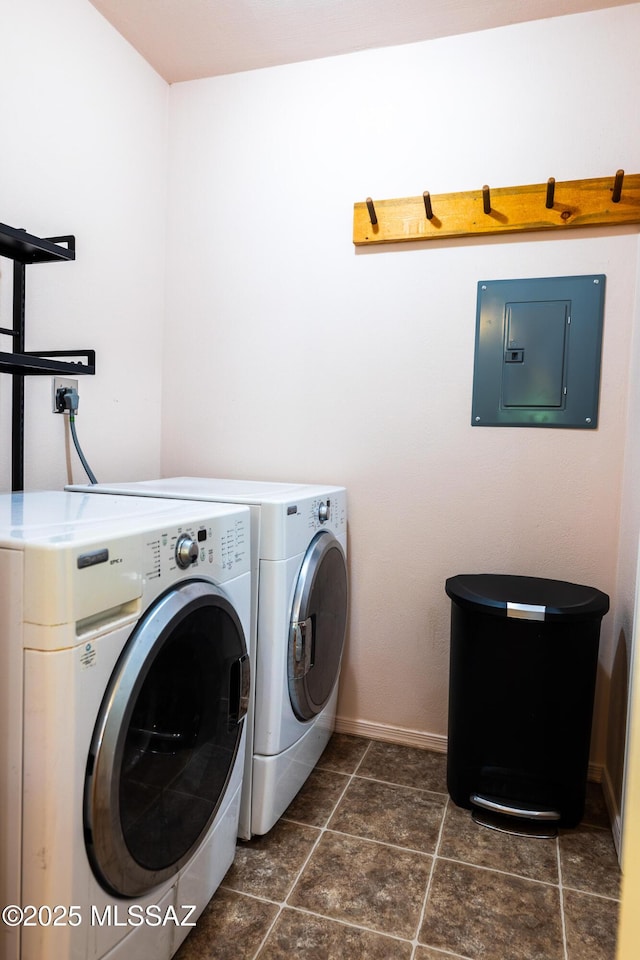 577 W Whitney Ln, Saint David, AZ 85630 - laundry area with washing machine and clothes dryer, electric panel, and baseboards