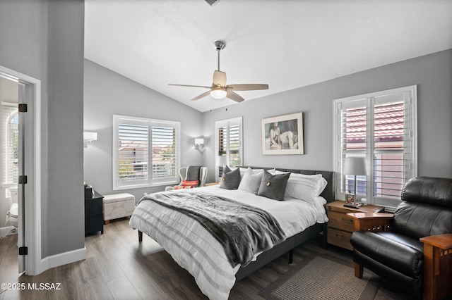 9000 N Twain St, Tucson, AZ 85742 - bedroom featuring lofted ceiling, wood finished floors, baseboards, and a ceiling fan